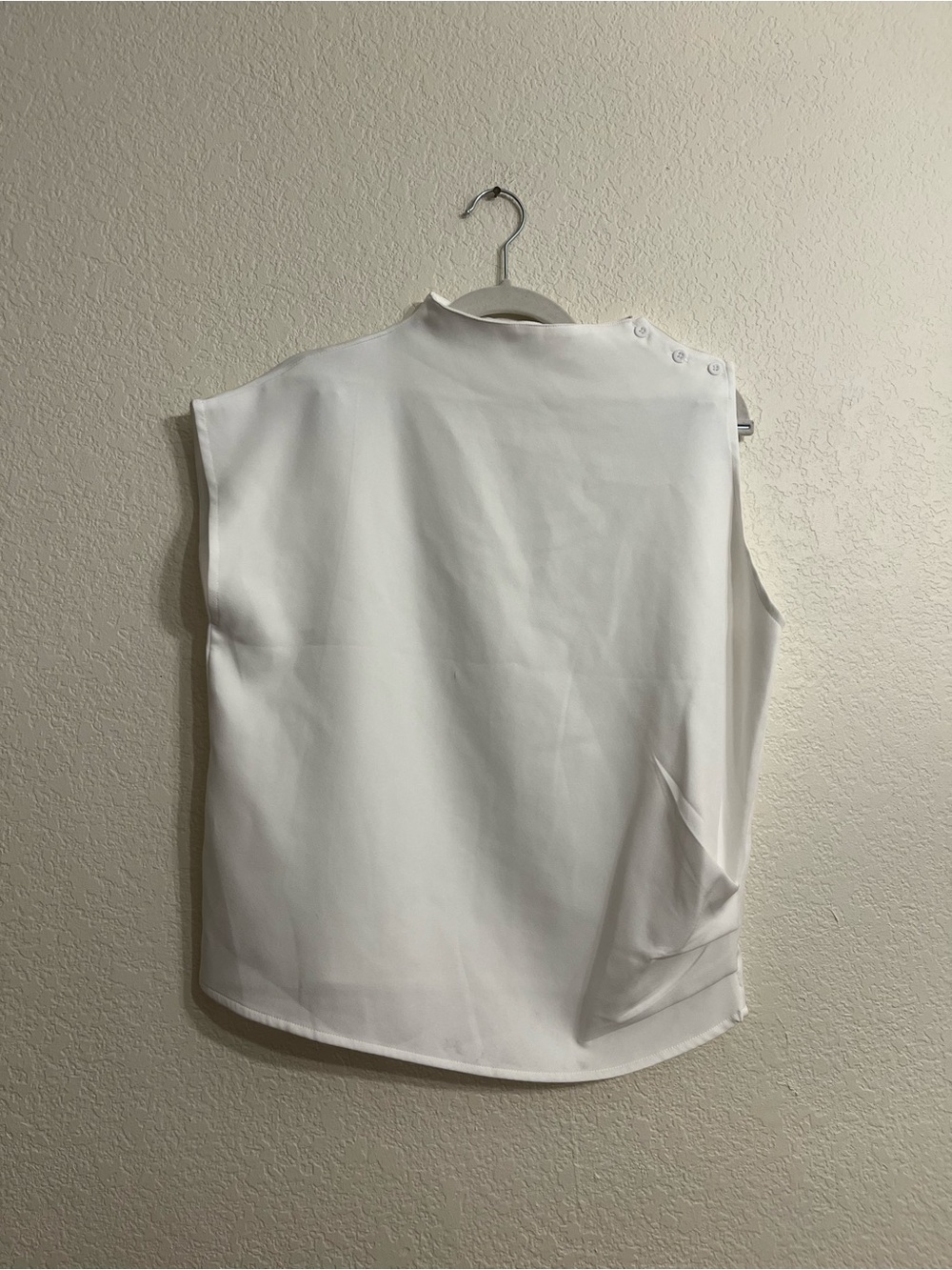 Sleeveless White Button-Shoulder Camisole